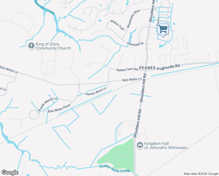 map of restaurants, bars, coffee shops, grocery stores, and more near 108 Hawks Nest Lane in Suffolk