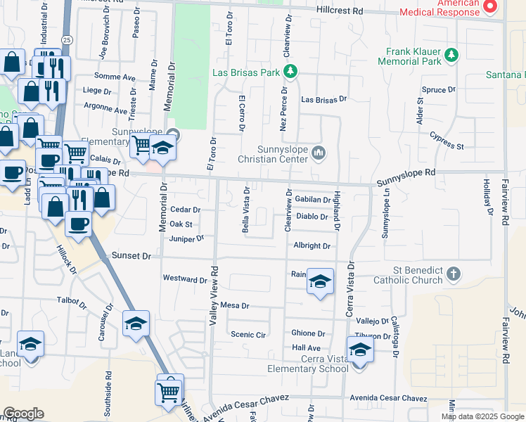 map of restaurants, bars, coffee shops, grocery stores, and more near 1290 Aspen Circle in Hollister