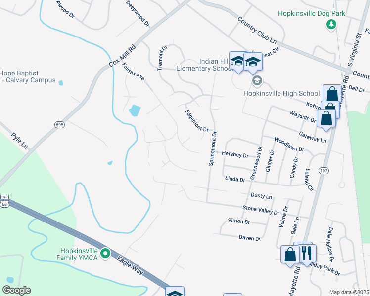 map of restaurants, bars, coffee shops, grocery stores, and more near 240 Oxford Street in Hopkinsville