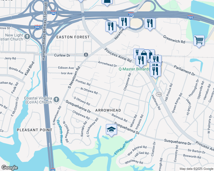 map of restaurants, bars, coffee shops, grocery stores, and more near 5707 Colter Court in Virginia Beach