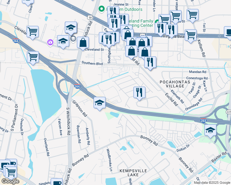 map of restaurants, bars, coffee shops, grocery stores, and more near 200 Price Street in Virginia Beach