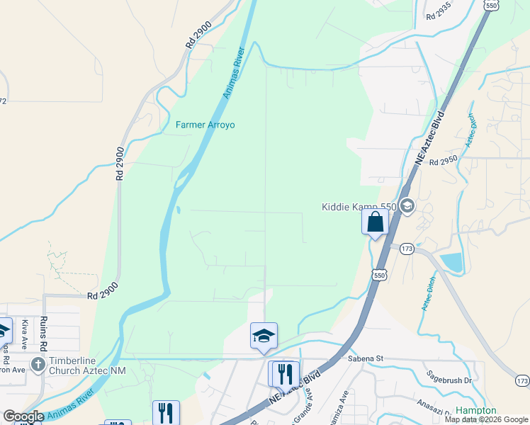 map of restaurants, bars, coffee shops, grocery stores, and more near Road 2980 in Aztec