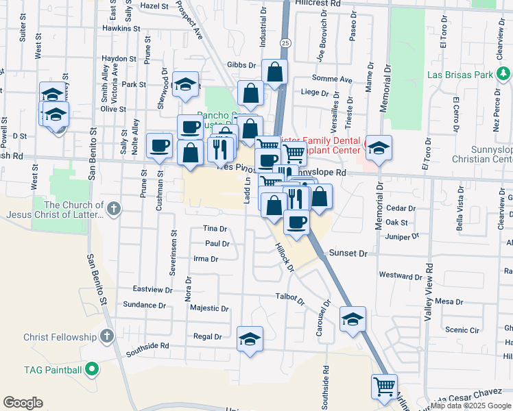 map of restaurants, bars, coffee shops, grocery stores, and more near 1700 Airline Highway in Hollister