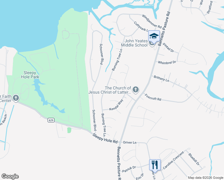 map of restaurants, bars, coffee shops, grocery stores, and more near 4488 Chatham Road in Suffolk