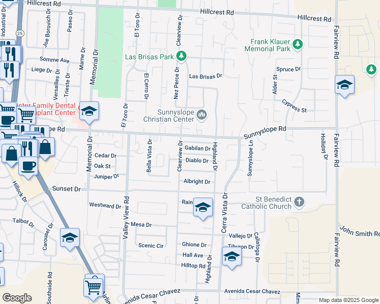 map of restaurants, bars, coffee shops, grocery stores, and more near 1490 Diablo Drive in Hollister