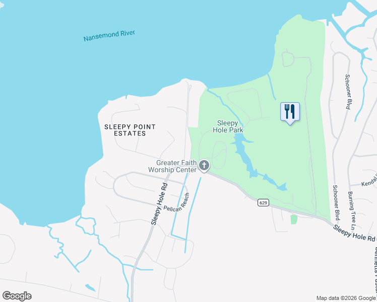 map of restaurants, bars, coffee shops, grocery stores, and more near 4548 River Pines in Suffolk