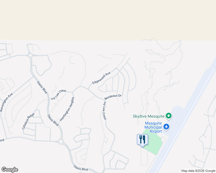 map of restaurants, bars, coffee shops, grocery stores, and more near 46 Whispering Wind Way in Mesquite