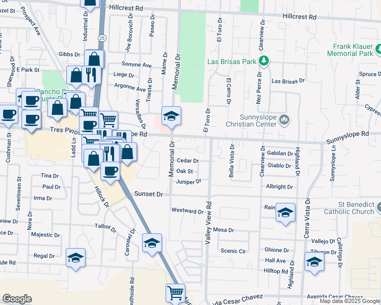 map of restaurants, bars, coffee shops, grocery stores, and more near 1060 Caputo Court in Hollister