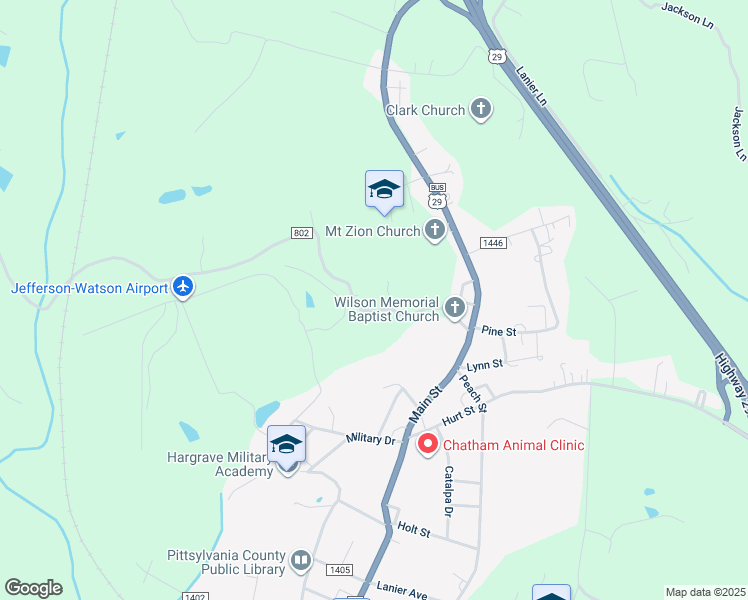 map of restaurants, bars, coffee shops, grocery stores, and more near 372 Hodnetts Mill Road in Chatham