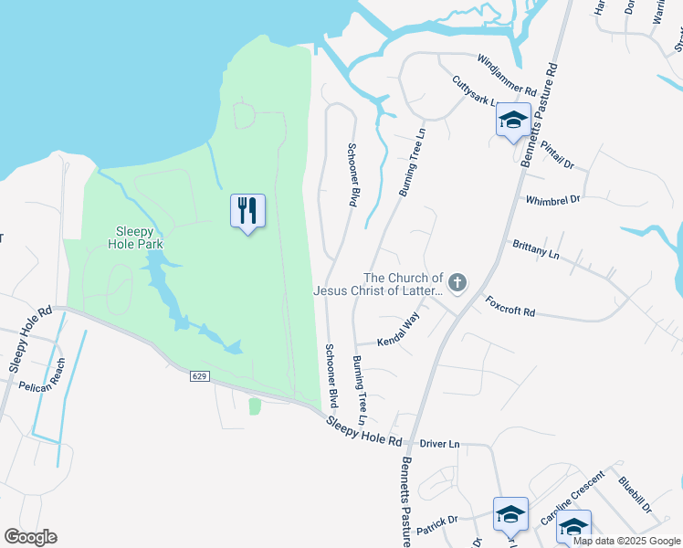 map of restaurants, bars, coffee shops, grocery stores, and more near 4624 Schooner Boulevard in Suffolk