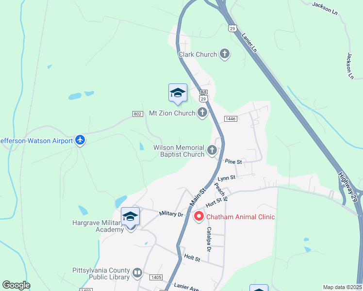 map of restaurants, bars, coffee shops, grocery stores, and more near 320 Hodnetts Mill Road in Chatham