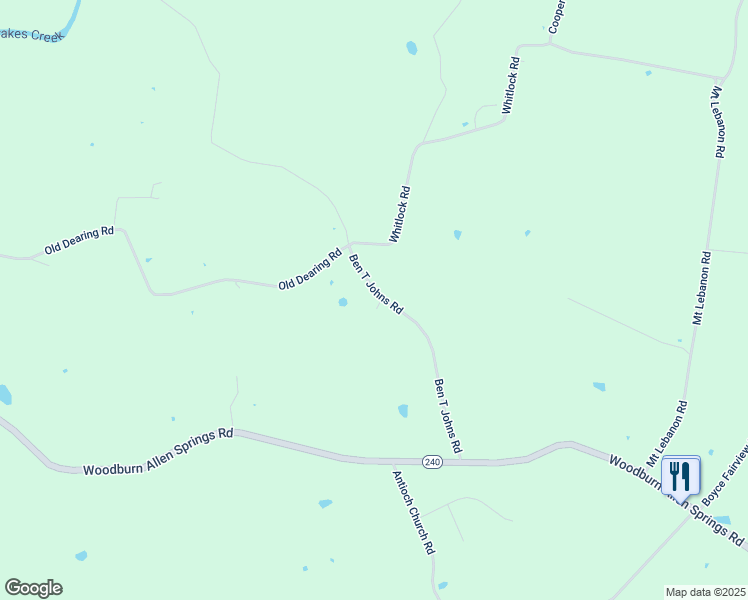 map of restaurants, bars, coffee shops, grocery stores, and more near 589 Ben T Johns Road in Alvaton