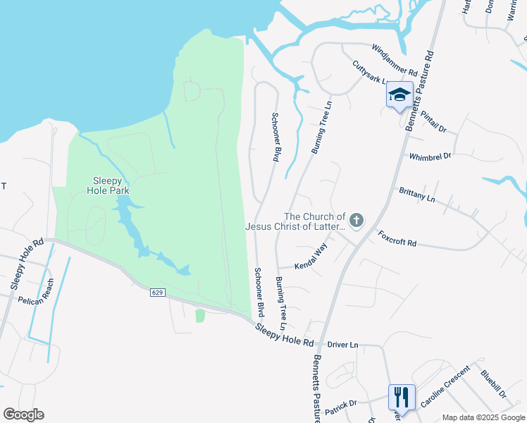 map of restaurants, bars, coffee shops, grocery stores, and more near 4624 Schooner Boulevard in Suffolk
