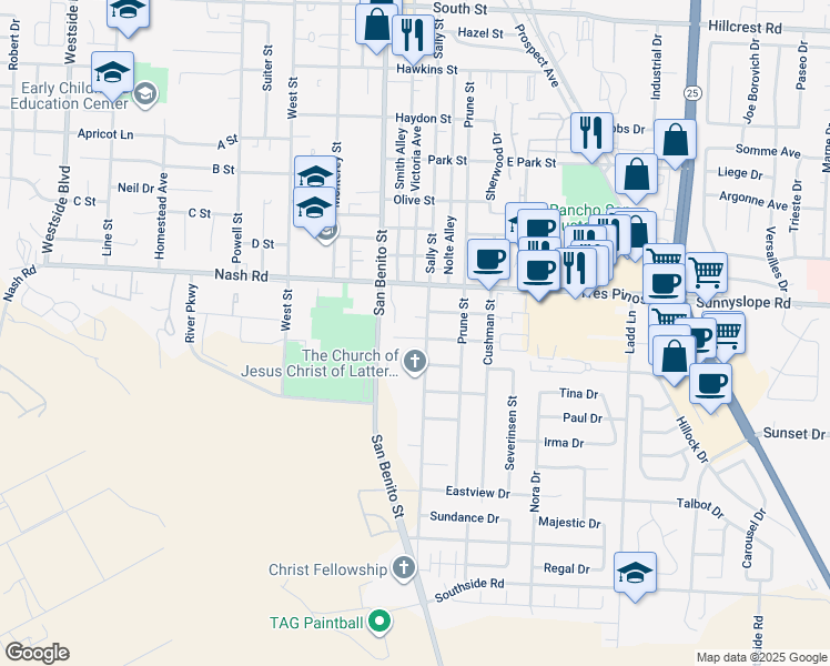 map of restaurants, bars, coffee shops, grocery stores, and more near 1560 Cienega Road in Hollister