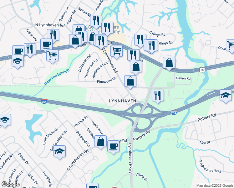 map of restaurants, bars, coffee shops, grocery stores, and more near 109 Morrison Avenue in Virginia Beach