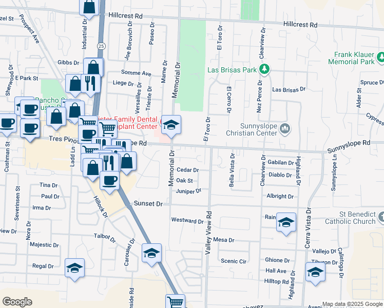 map of restaurants, bars, coffee shops, grocery stores, and more near 1070 Caputo Court in Hollister