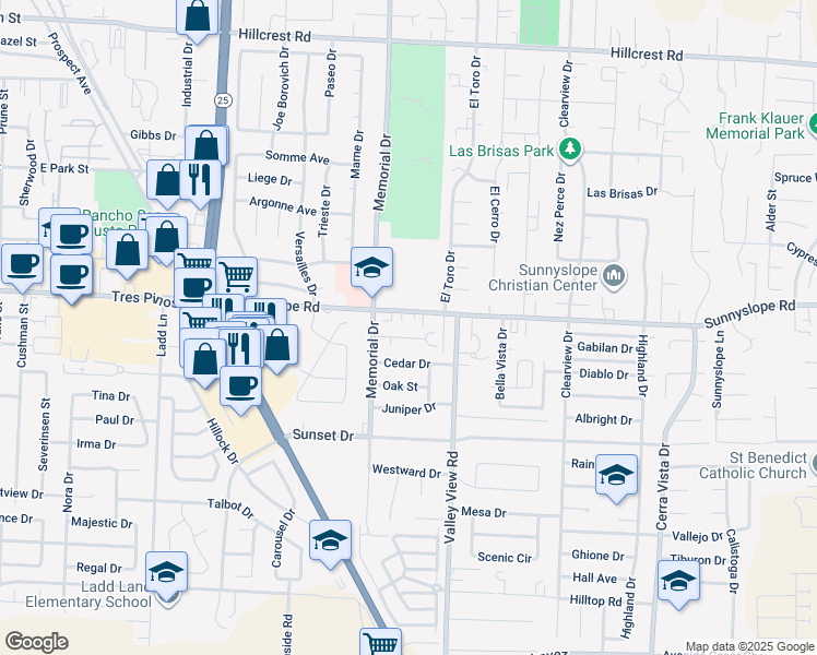 map of restaurants, bars, coffee shops, grocery stores, and more near 1060 Caputo Court in Hollister