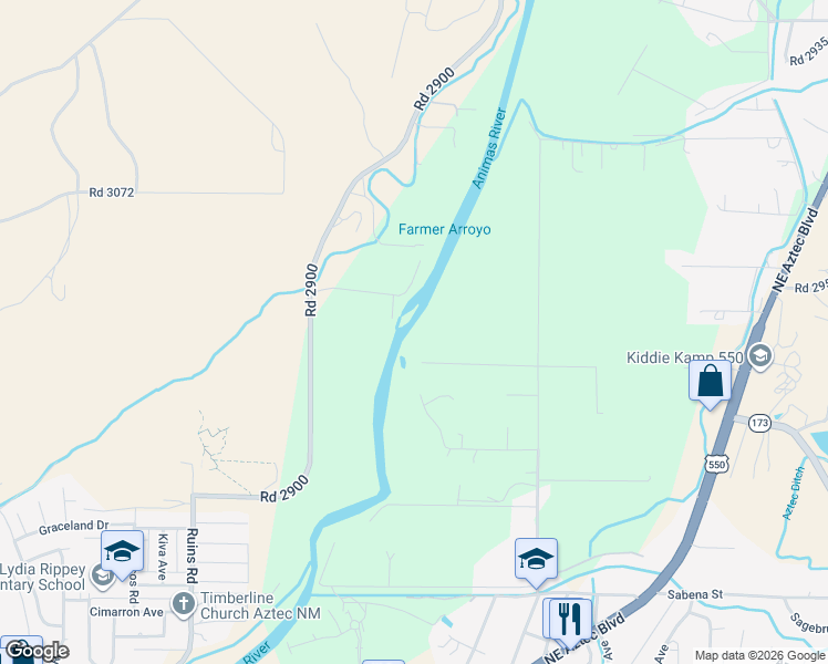 map of restaurants, bars, coffee shops, grocery stores, and more near Road 2980 in Aztec