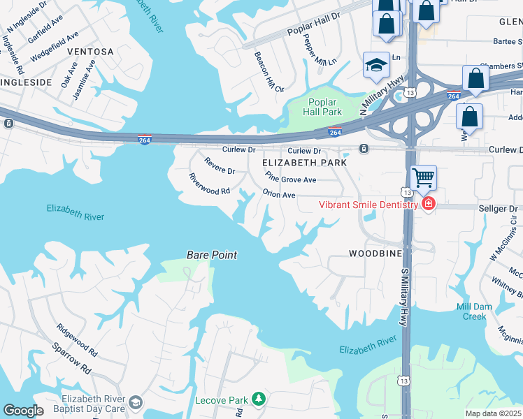 map of restaurants, bars, coffee shops, grocery stores, and more near 222 Valleau Road in Norfolk