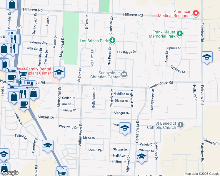 map of restaurants, bars, coffee shops, grocery stores, and more near 1391 Sunnyslope Road in Hollister