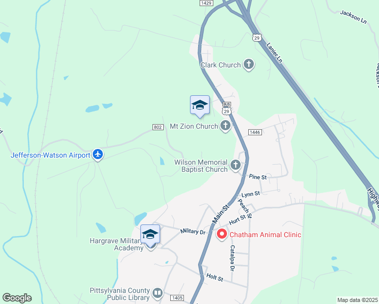 map of restaurants, bars, coffee shops, grocery stores, and more near 460 Hodnetts Mill Road in Chatham