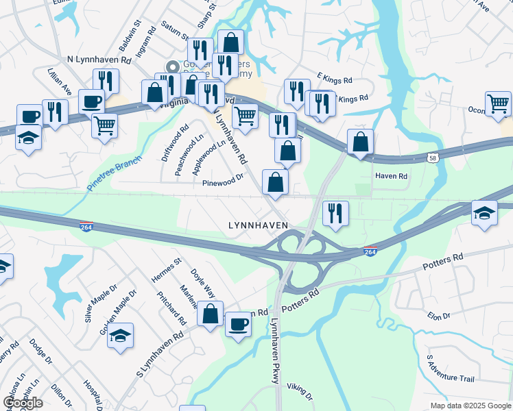 map of restaurants, bars, coffee shops, grocery stores, and more near 114 Morrison Avenue in Virginia Beach