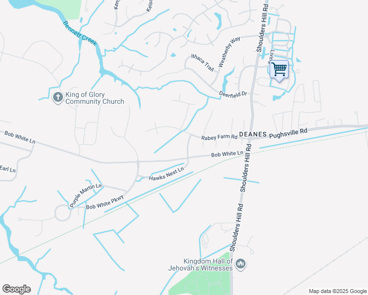 map of restaurants, bars, coffee shops, grocery stores, and more near 203 Deanes Station Road in Suffolk