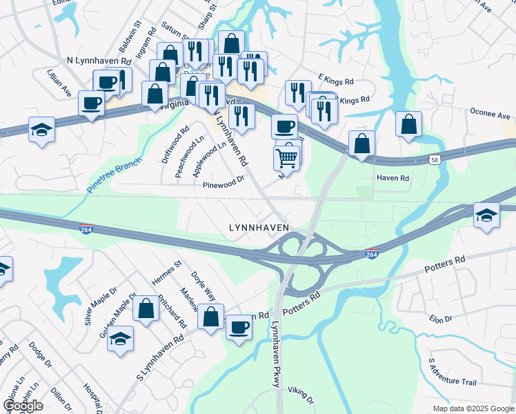 map of restaurants, bars, coffee shops, grocery stores, and more near 114 Morrison Avenue in Virginia Beach