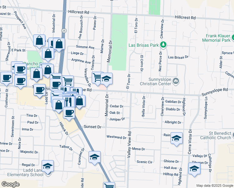 map of restaurants, bars, coffee shops, grocery stores, and more near 1060 Caputo Court in Hollister