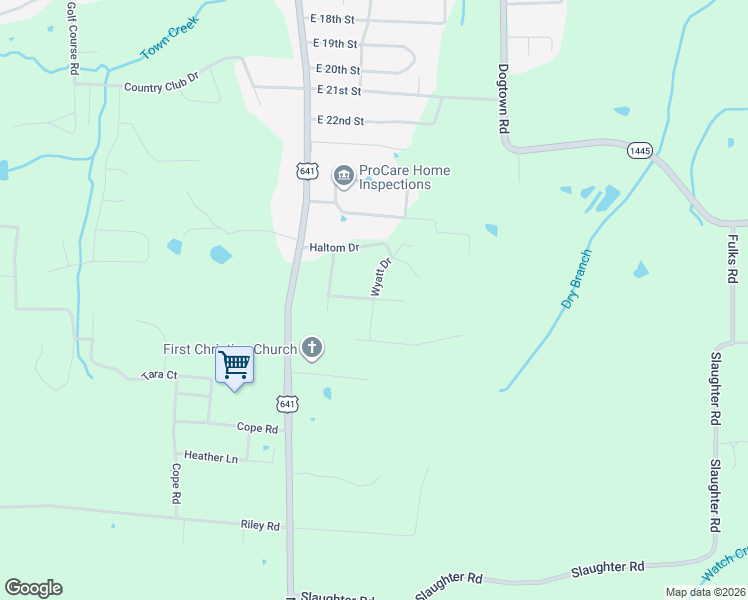 map of restaurants, bars, coffee shops, grocery stores, and more near 189 Wyatt Drive in Benton