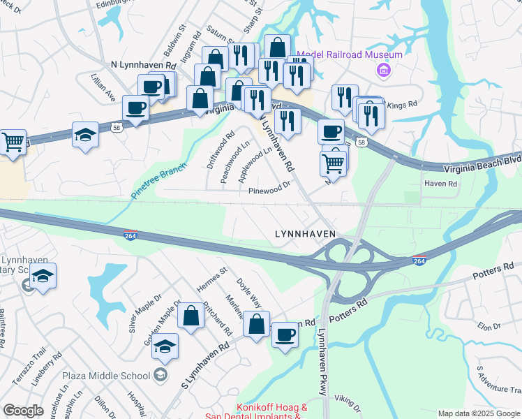 map of restaurants, bars, coffee shops, grocery stores, and more near 109 Bassett Avenue in Virginia Beach