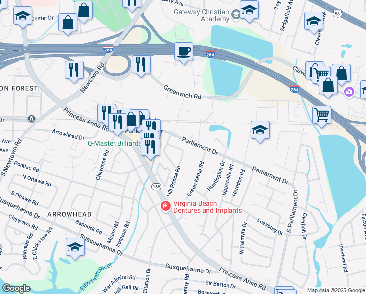 map of restaurants, bars, coffee shops, grocery stores, and more near 5517 Nashua Road in Virginia Beach