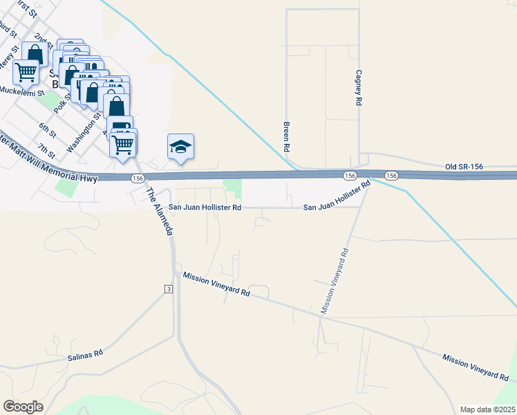 map of restaurants, bars, coffee shops, grocery stores, and more near 625 San Juan Hollister Road in San Juan Bautista