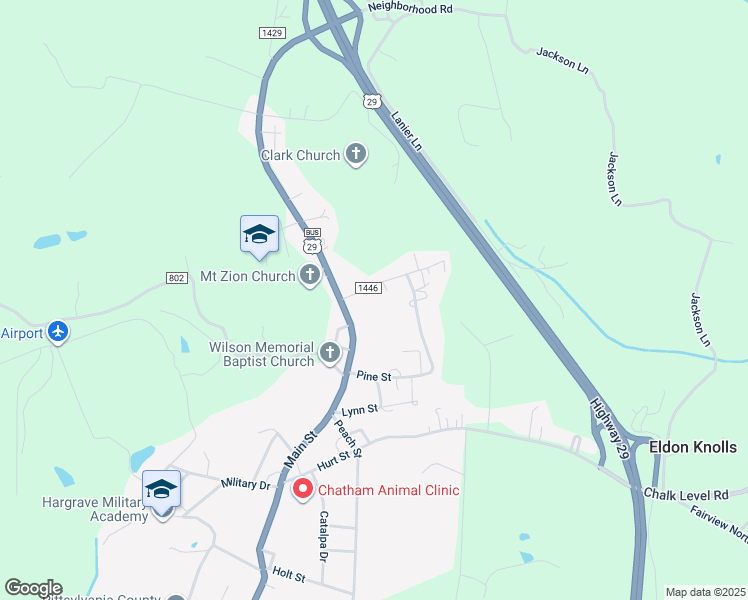 map of restaurants, bars, coffee shops, grocery stores, and more near 557 North Main Street in Chatham