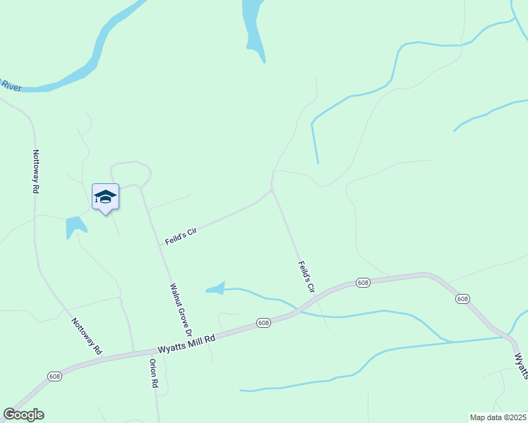 map of restaurants, bars, coffee shops, grocery stores, and more near Feild's Circle in Greensville County
