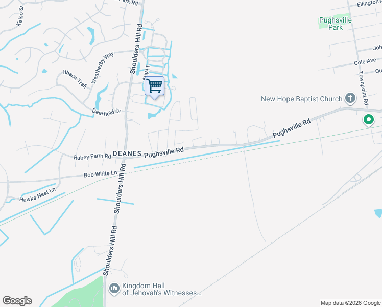 map of restaurants, bars, coffee shops, grocery stores, and more near 3903 Pughsville Road in Suffolk