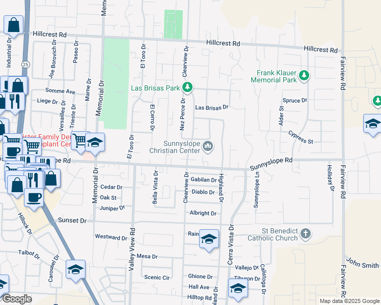 map of restaurants, bars, coffee shops, grocery stores, and more near 1371 Clearview Drive in Hollister