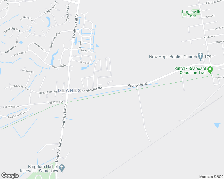 map of restaurants, bars, coffee shops, grocery stores, and more near 3903 Pughsville Road in Suffolk