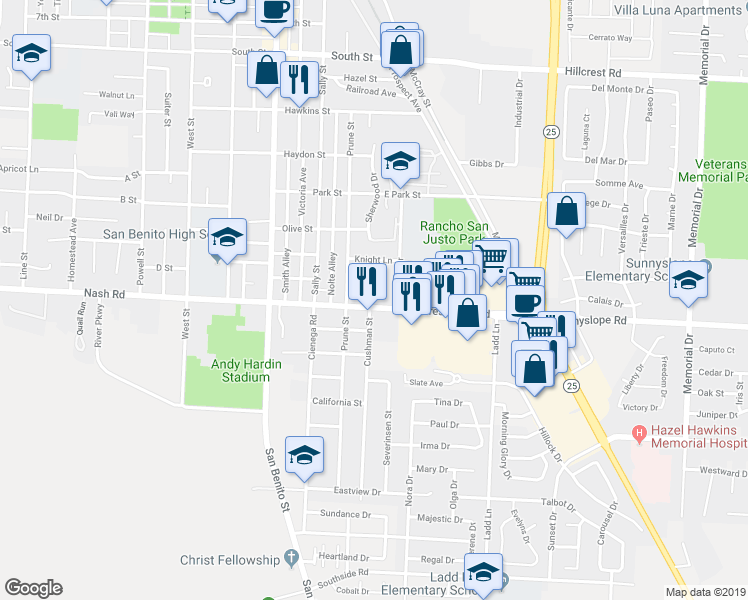 map of restaurants, bars, coffee shops, grocery stores, and more near 200 Tres Pinos Road in Hollister