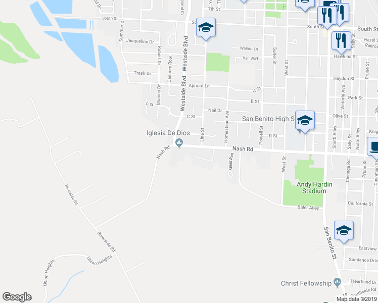 map of restaurants, bars, coffee shops, grocery stores, and more near 971 Nash Road in Hollister