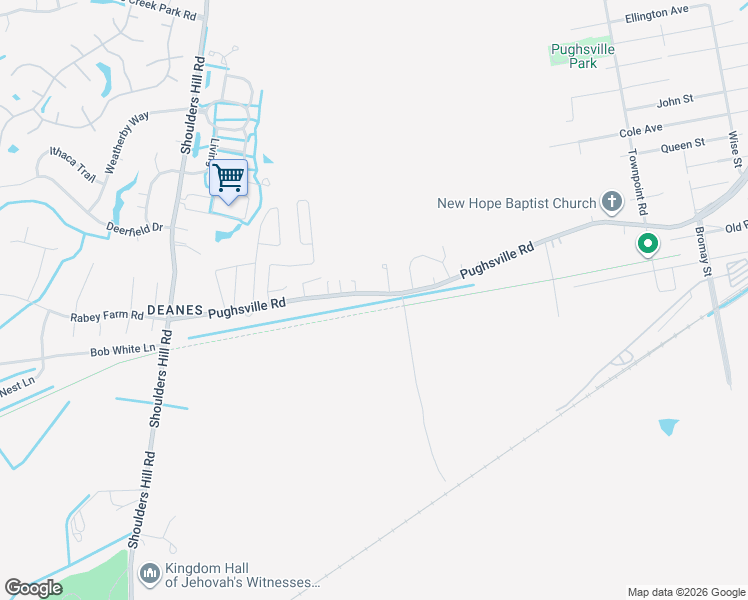 map of restaurants, bars, coffee shops, grocery stores, and more near 3925 Pughsville Road in Suffolk