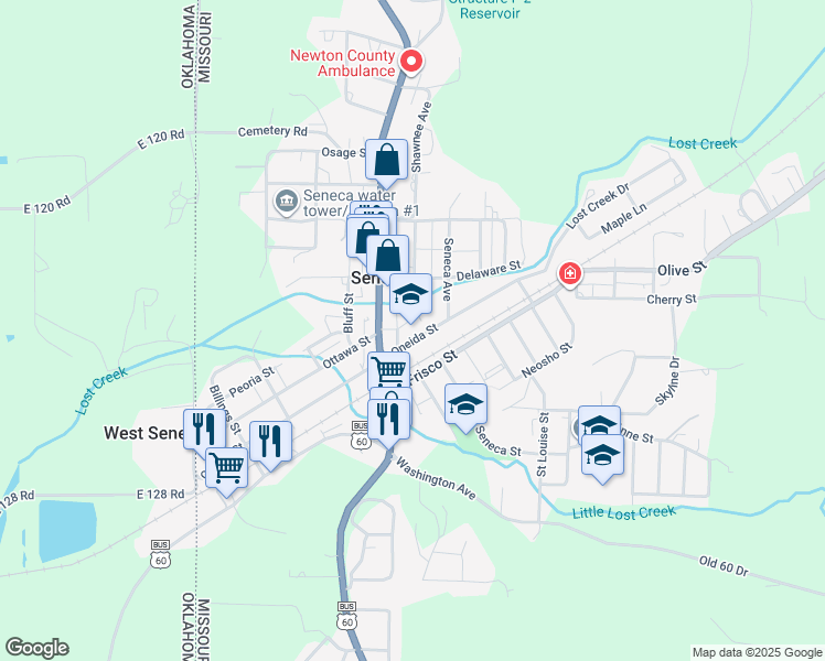 map of restaurants, bars, coffee shops, grocery stores, and more near 925 Oneida Street in Seneca