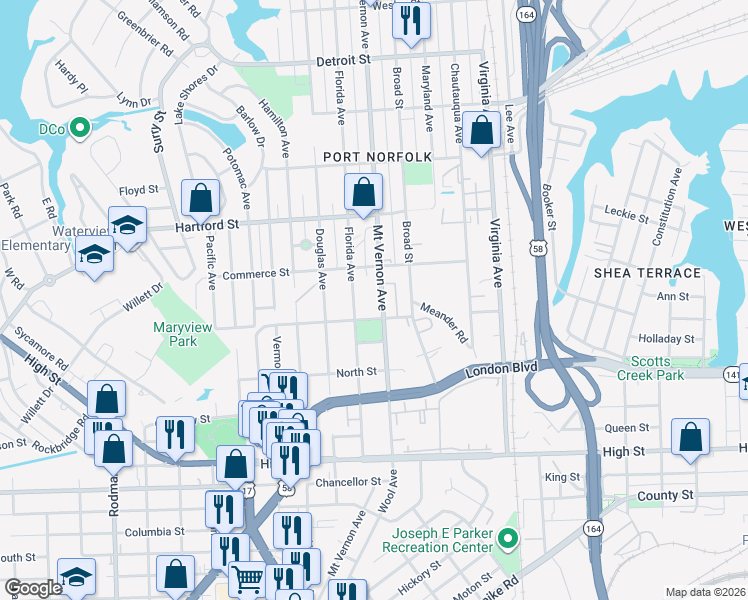 map of restaurants, bars, coffee shops, grocery stores, and more near 826 Mount Vernon Avenue in Portsmouth