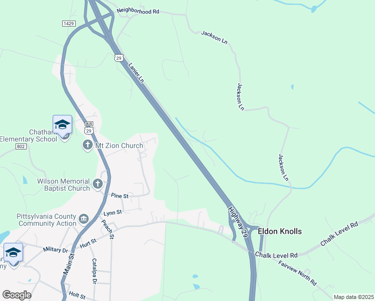 map of restaurants, bars, coffee shops, grocery stores, and more near U.S. 29 Business in Chatham