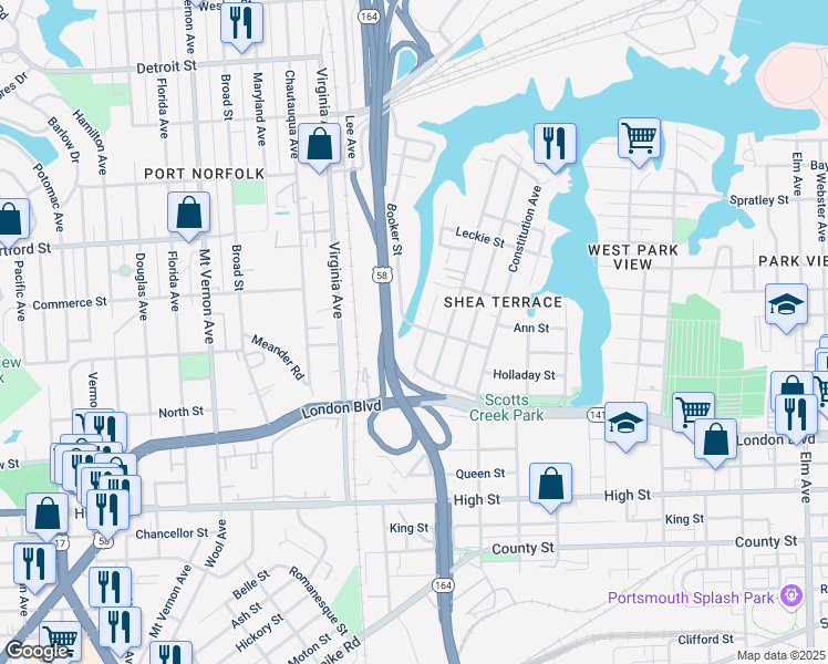 map of restaurants, bars, coffee shops, grocery stores, and more near 247 Plover Drive in Portsmouth