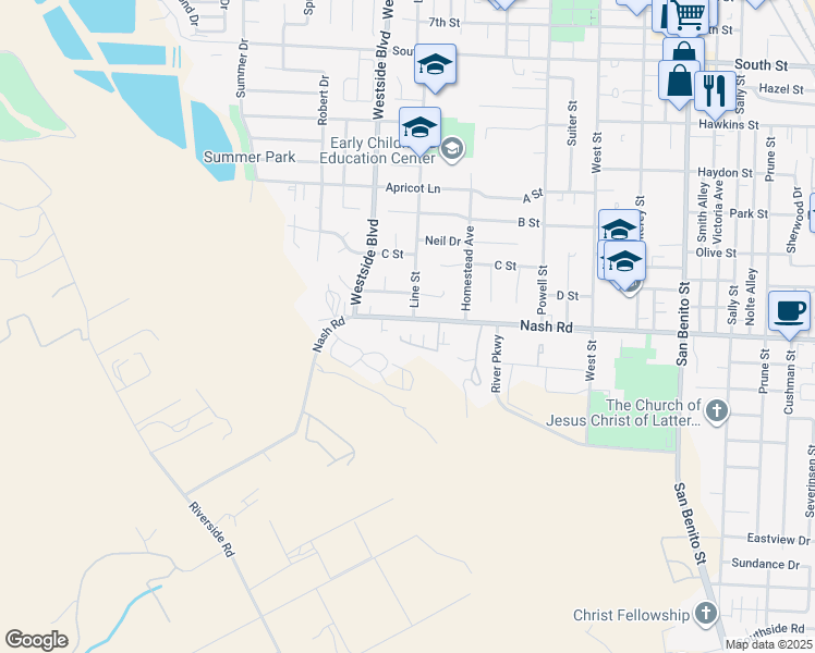 map of restaurants, bars, coffee shops, grocery stores, and more near 881 Nash Road in Hollister