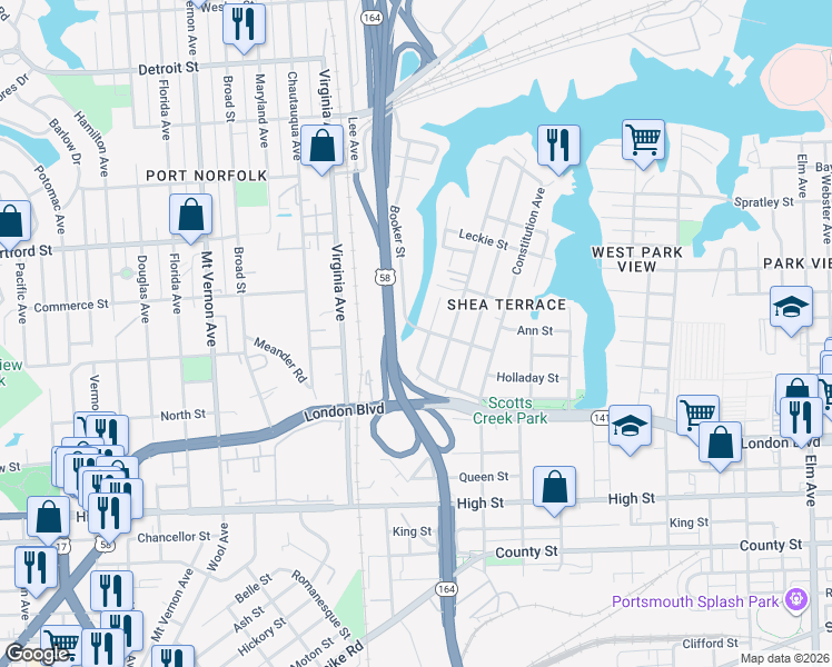map of restaurants, bars, coffee shops, grocery stores, and more near 247 Plover Drive in Portsmouth