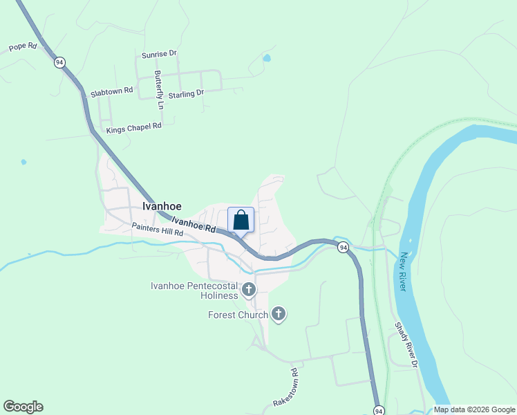 map of restaurants, bars, coffee shops, grocery stores, and more near 184 Sipe Lane in Ivanhoe