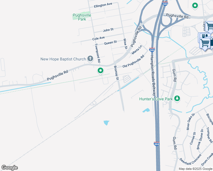 map of restaurants, bars, coffee shops, grocery stores, and more near 5233 Norfolk Street in Chesapeake