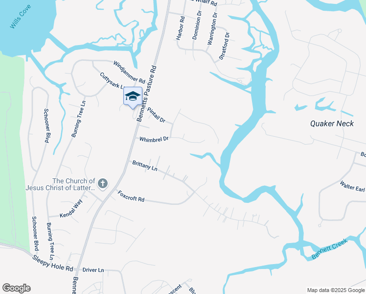 map of restaurants, bars, coffee shops, grocery stores, and more near 124 Whimbrel Drive in Suffolk